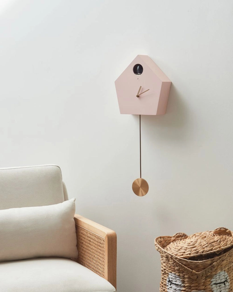 Orologio a cucù da parete Rosa MDF Materiale sintetico 24 x 63 cm Design senza numeri Pendolo per bambini Decorazione soggiorno