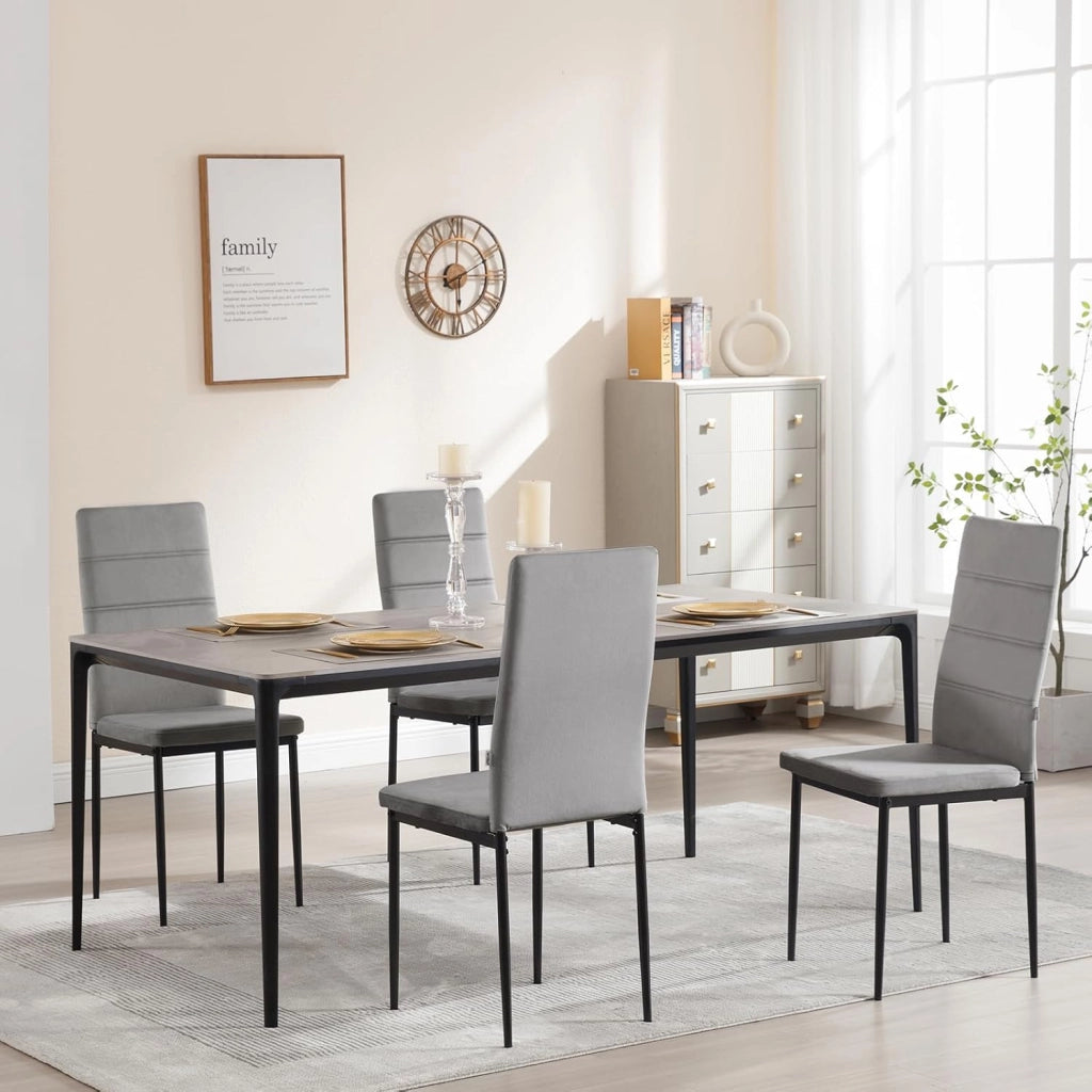 Sedie Sala da Pranzo Set di 4, Sedie da Cucina, Sedia da Pranzo con Schienale Alto, Senza Braccioli, per Soggiorno, Sala Reception, Sedie in Velluto con Gambe in Metallo, Grigio scuro,EZS47dgr-4