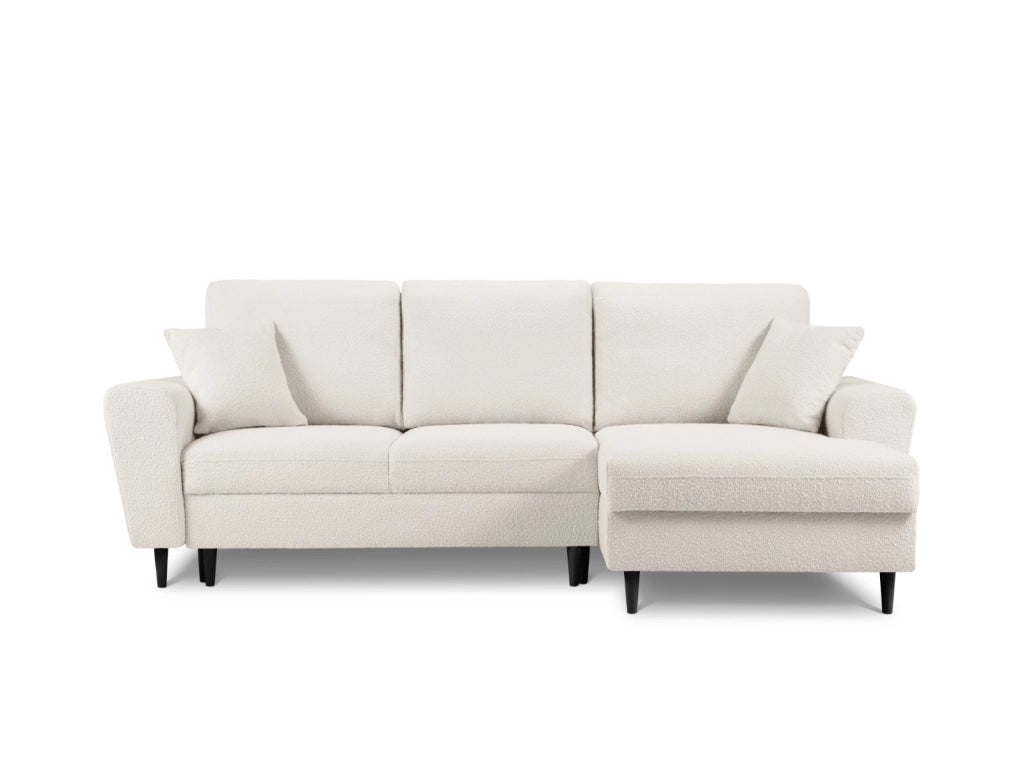 Cosmopolitan Design - Divano convertibile angolare destro con contenitore "Kyoto" 4 posti in bouclé beige 