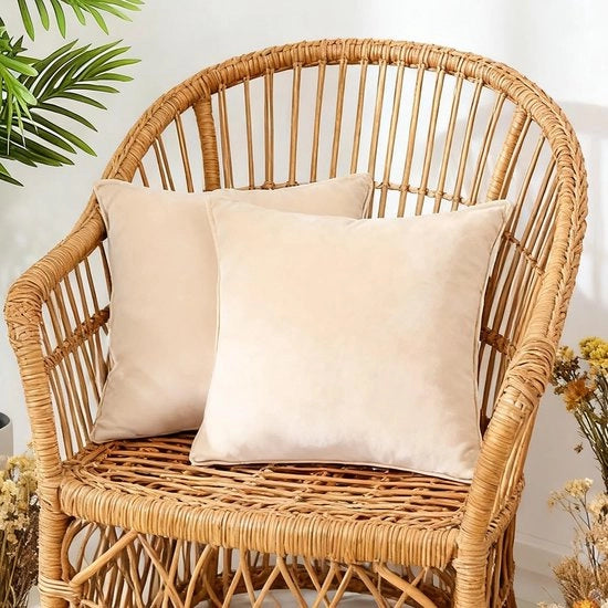 Set di cuscini da divano in flanella - 2 pezzi - 50 x 50 cm - Lavabile - Chiusura a zip nascosta - Crema - Cuscini con copri cuscino