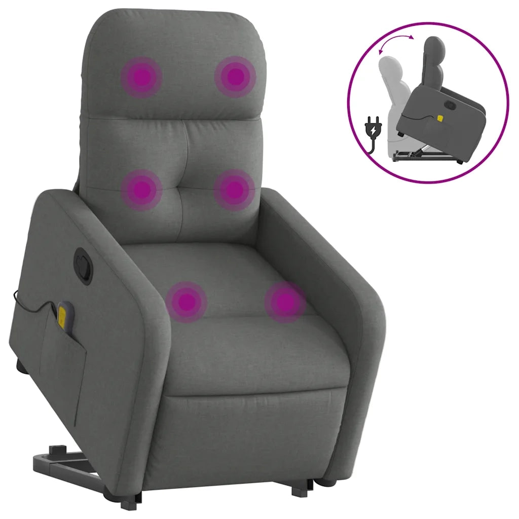 Poltrona | Sedia Relax Alzapersona Massaggi Reclinabile Grigio Scuro Tessuto