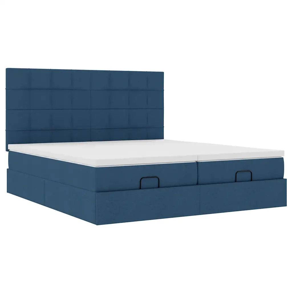 Struttura Letto Pouf con Materassi Blu 200x200 cm in Tessuto 3314554