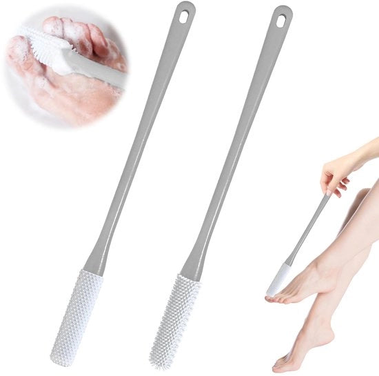 Due set di spazzole per pulire le dita con testa di scambio, spazzola per le dita con setole di silicone, 40 cm spazzola per il piede per la doccia, spazzola per il piede in silicone, spazzola per pulire il piede, spazzola per la doccia per anziani