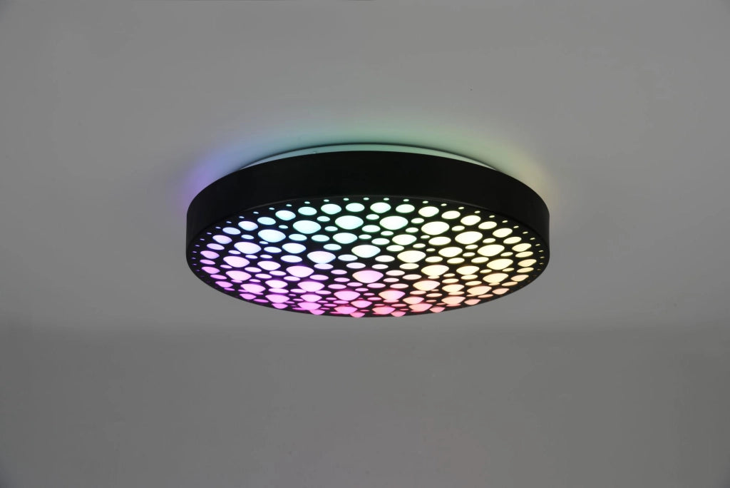 CHIZU PLAFONIERA LED 22W 2500lm, 2700 - 6000K ROTONDA NERA EFFETTO CERCHI ANCHE RGB CON TELECOMANDO MULTIFUNZIONE D. 40CM DIMMERABIE