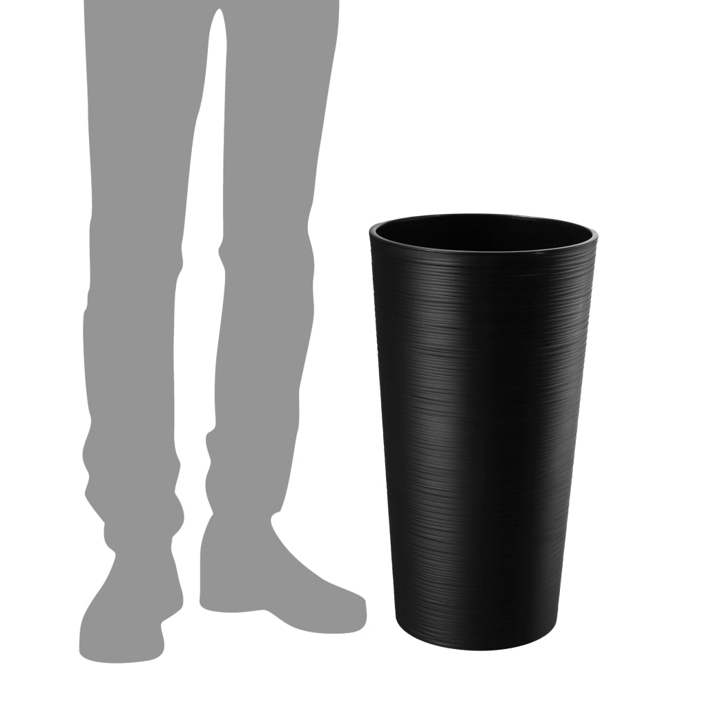 Vaso da fiori KADAX 36 cm con coperchio e inserto, vaso da fiori in plastica nero