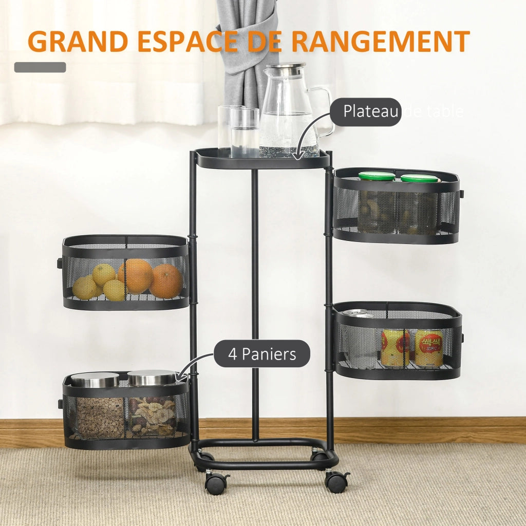 Carrello a 4 cestelli rotanti su ruote ¨C Minimal ¨C 33x33x77cm, nero