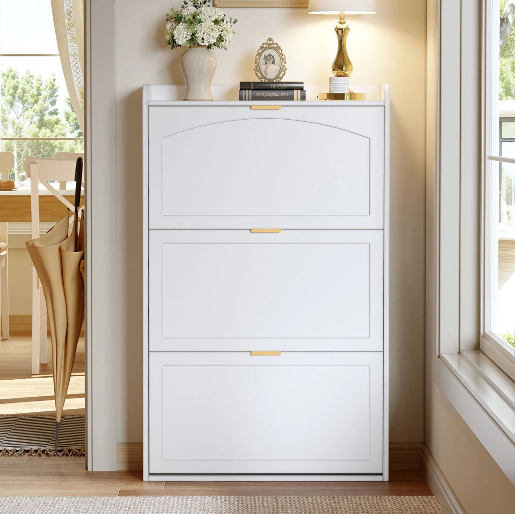 Scarpiera salvaspazio bianca 76x23x118 cm con struttura a 3 livelli