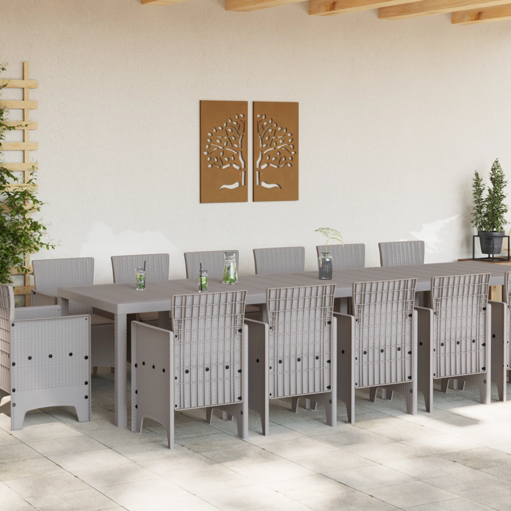 Set pranzo giardino  15 pezzi cuscini grigio chiaro polyrattan
