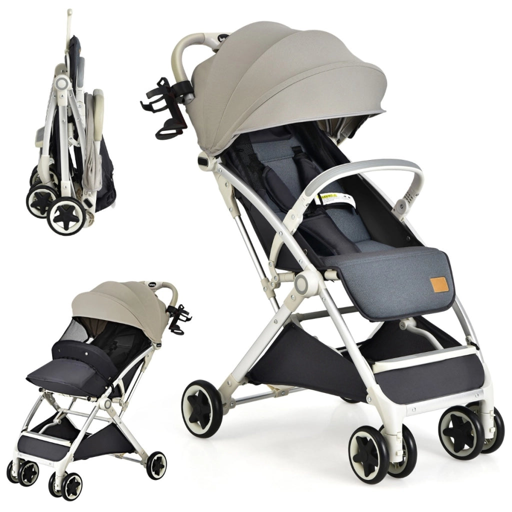 Passeggino leggero per bambini con capottina reclinabil schienale regolabile, Passeggino da viaggioe pieghevole Grigio-Passeggini per bimbi