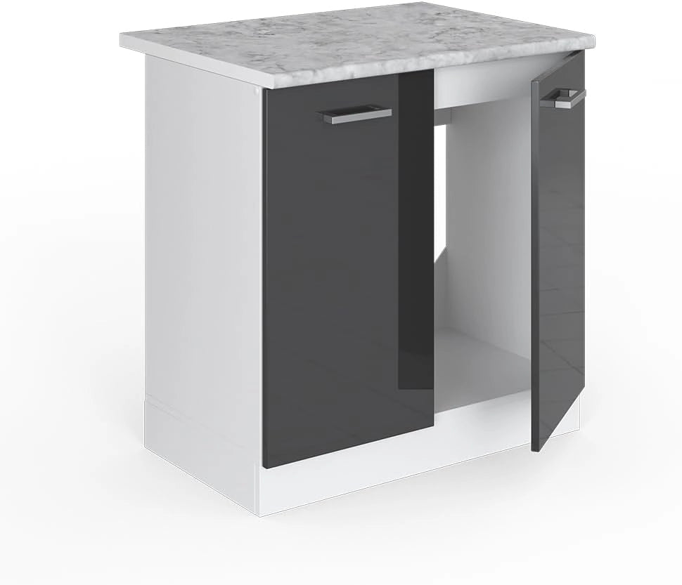 Mobile lavello cucina R-Line, Antracite lucido, 80 cm, PL Marmo, per la libera combinazione all'interno di sistemi cucina modulari