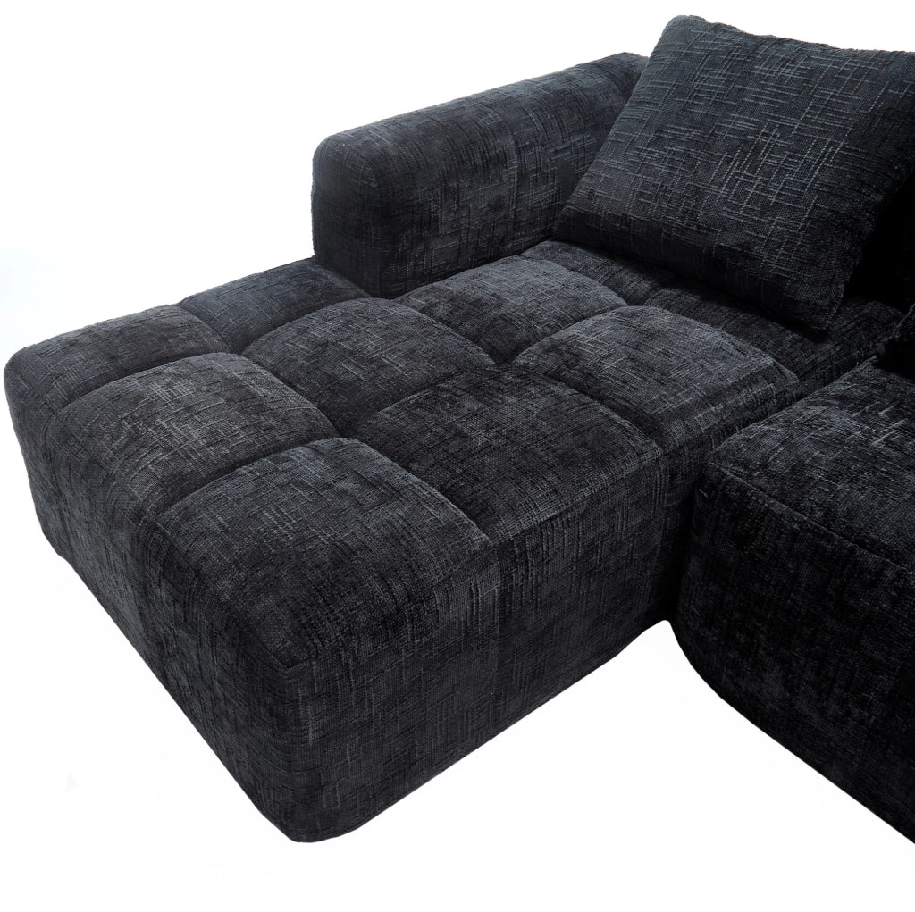 Divano modulare 3 posti con chaise longue in ciniglia nero