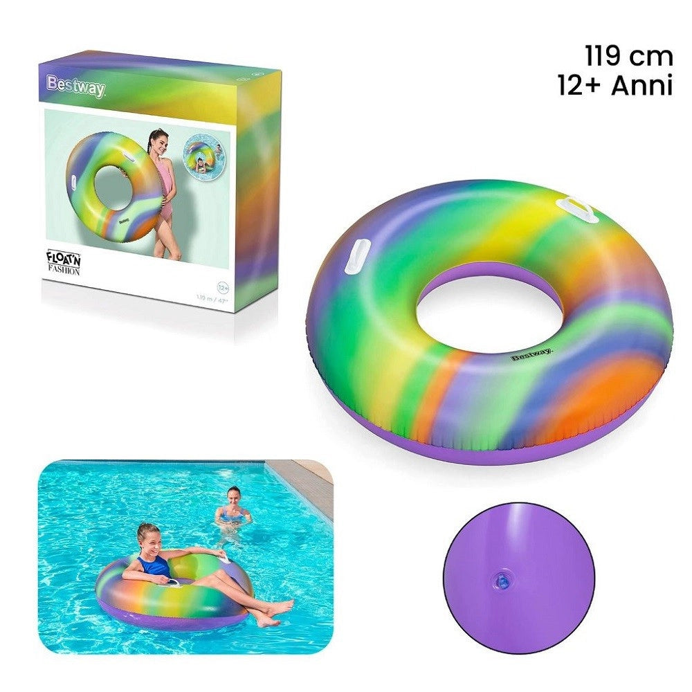 Trade Shop - Salvagente Fashion Rainbow Stampa Multicolore 119 Cm Con Maniglie Piscina 36352 -