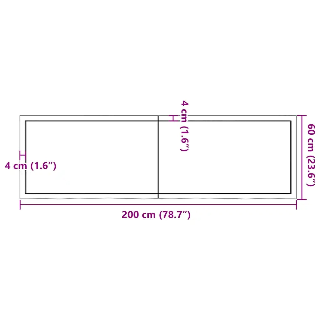 Piano Tavolo Marrone 200x60x(2-4) cm Rovere Massello Trattato 3156462