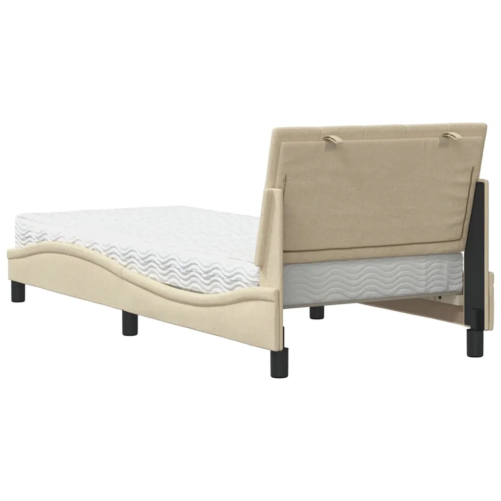 Letto con Materasso Hanko Crema 90x200 cm in Tessuto