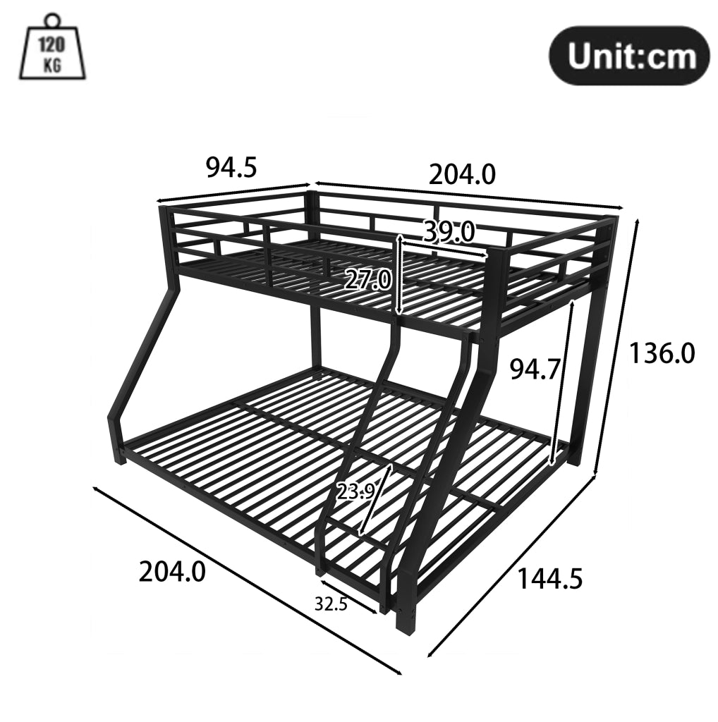 Letto a castello in metallo nero 90x200/140x200 cm
