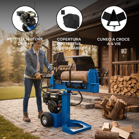 Spaccalegna 15 Ton Idraulico 7HP Benzina Orizzontale Verticale 520mm Legna