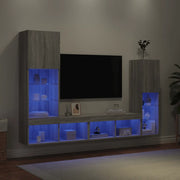 Mobili TV a Muro con LED 4pz Grigio Sonoma in Legno Multistrato 3216659