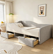 Letto imbottito per bambini 90x190 cm con protezioni laterali; 2 cassetti e vano portaoggetti; grigio