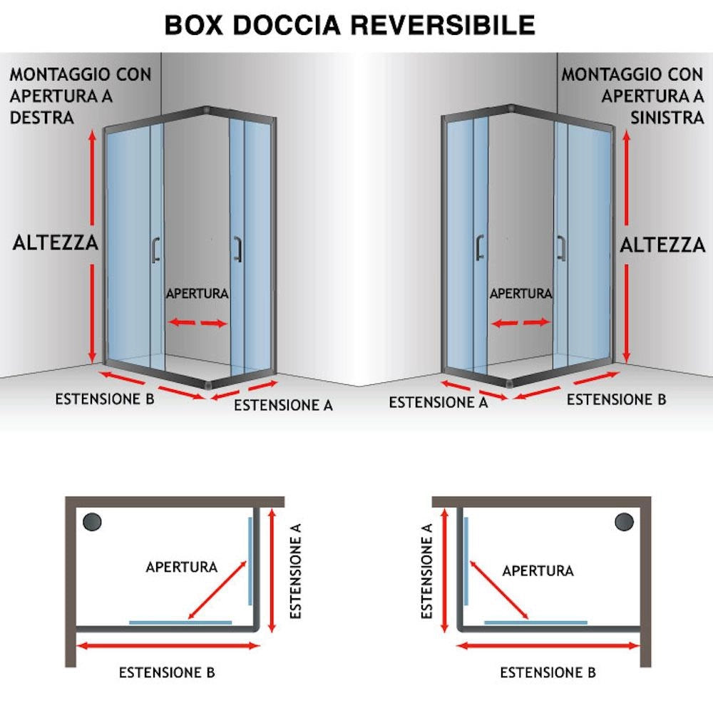 Box Doccia Angolare 75x75 cm 2 Ante Battenti in Cristallo Trasparente 6mm H190 Fosterberg Herning
