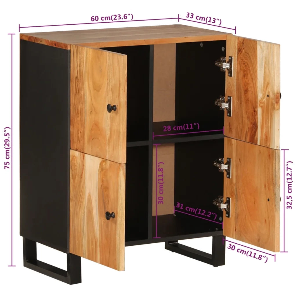 Credenza con 4 Ante-Buffet-Armadio da cucina 60x33x75 cm in Legno Massello di Acacia