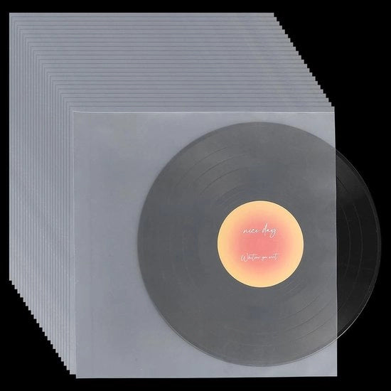 Hoezen antistatiche per vinile 100 pezzi - Protezione in plastica - Dimensioni 32,6 x 32,2 cm - Disegno quadrato - Adattamento perfetto - Hoezen per vinile