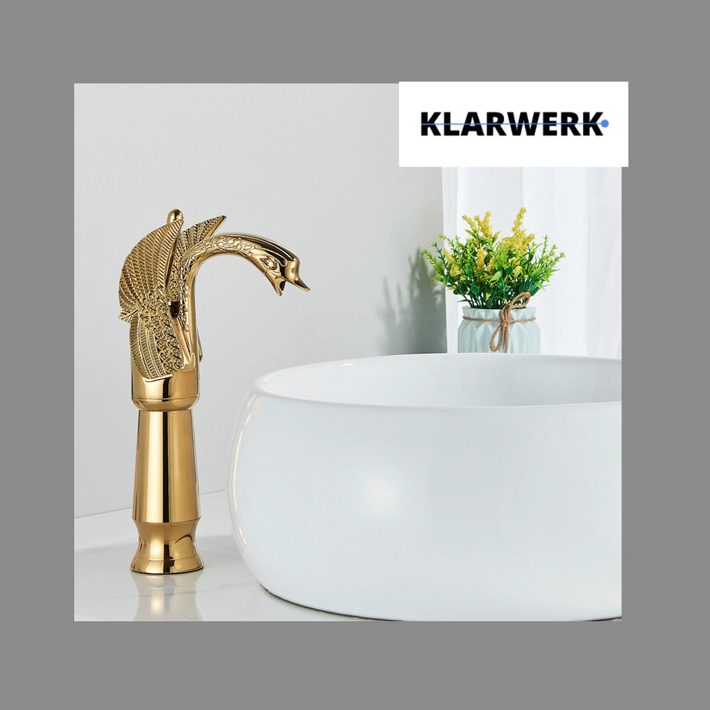 ADRIAN | Rubinetto da bagno alto di design in acciaio inossidabile con aspetto cigno | per lavabo di lusso dorato per ristorazione alberghiera |