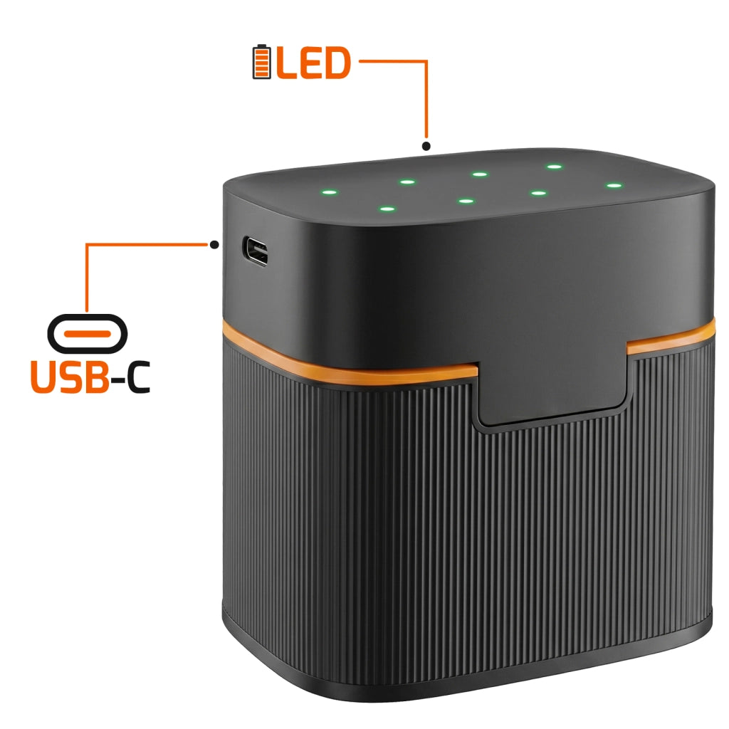 Caricabatterie Batterie AA 8 Slot con 4 Pile Ricaricabili Litio 1.5V Nero LinQ