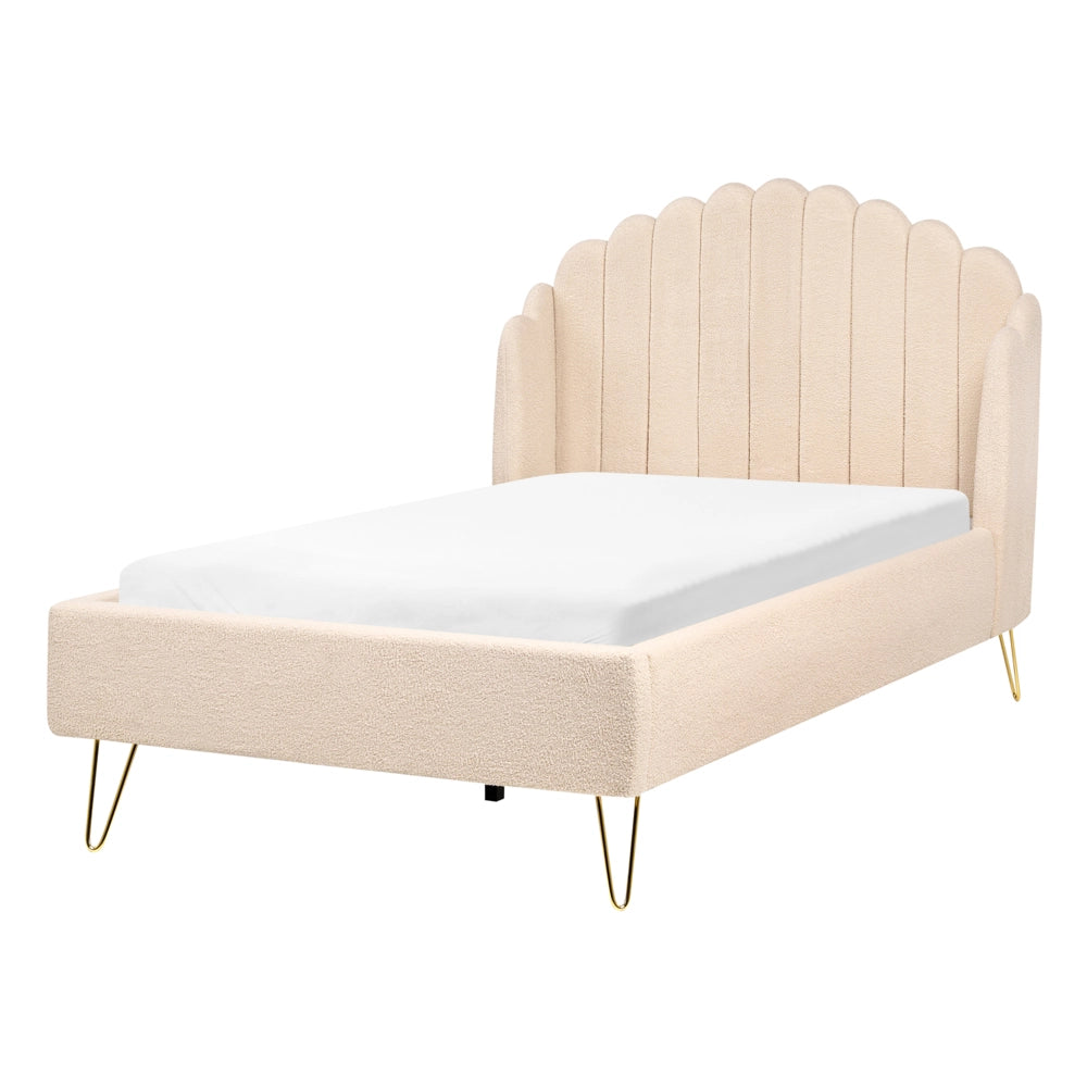 Letto matrimoniale con rete in velluto beige 140 x 200 cm gambe in metallo testata retro capitonné