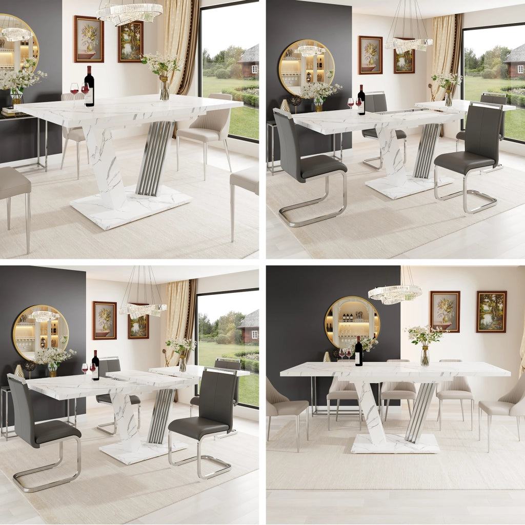TAVOLO ALLUNGABILE 120-160x80x76 cm MDF Bianco effetto marmo
