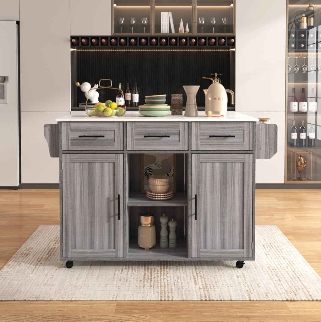 Carrello cucina con piano ribaltabile e contenitore grigio 139 cm