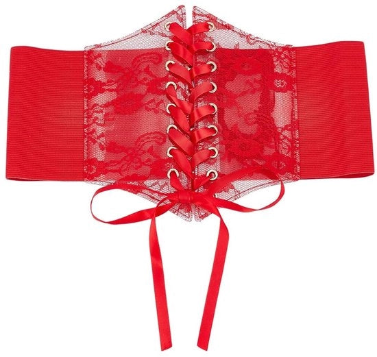 Corset con Cinturino Elegante con Cintura Larga - Top di Corsetto Rosso - Bustier con Bordo - Waspie per Donne - 32,5 cm di Larghezza - Ideale per Feste - Cinturino di Tailleur