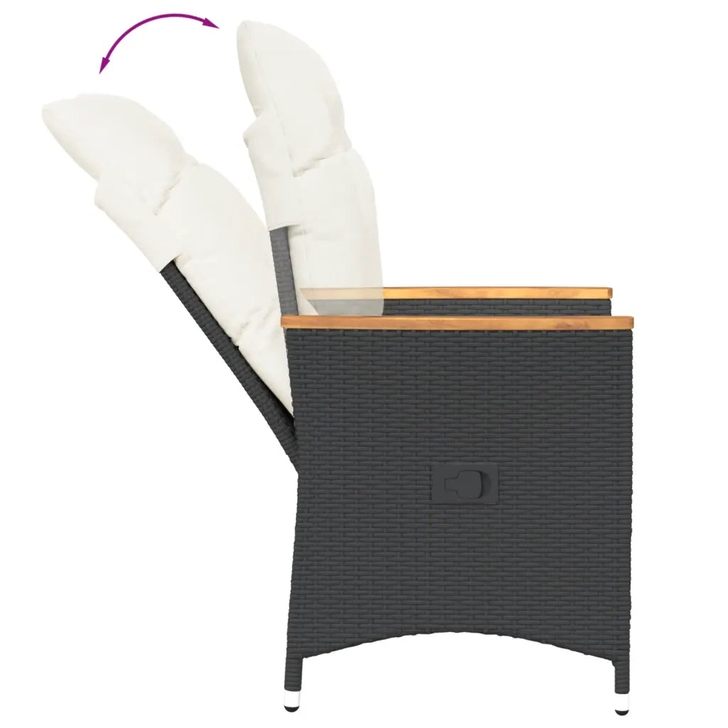 Set da Bistr¨° 3 pz | Set Salotto da Giardino con Cuscini Nero in Polyrattan