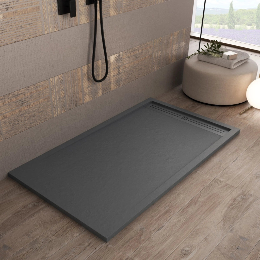 Piatto doccia in marmo resina grigio scuro pietra cemento grid, misura 70x180