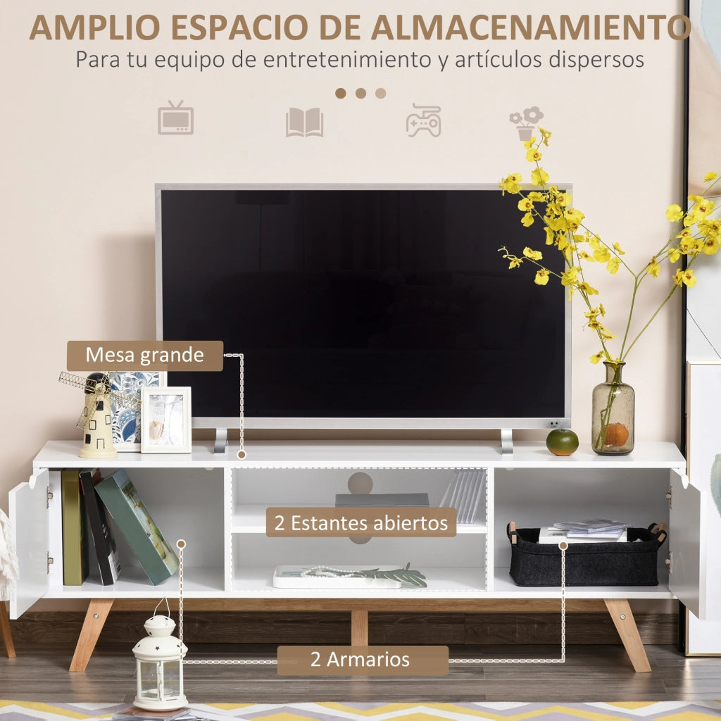 Mobile TV con 2 ante e 2 ripiani ¨C zephmum ¨C bianco legno 150x39x50 cm