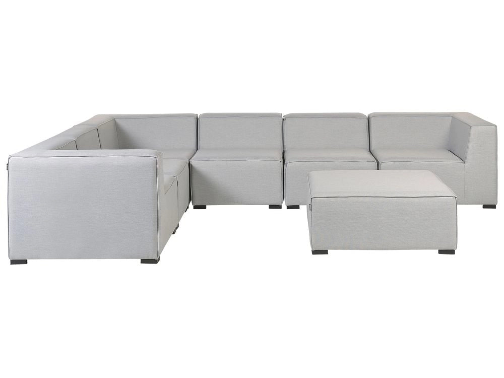 Set divano ad angolo per ambienti interni ed esterni con rivestimento in tessuto grigio a 7 posti con divano da giardino ottomana destro