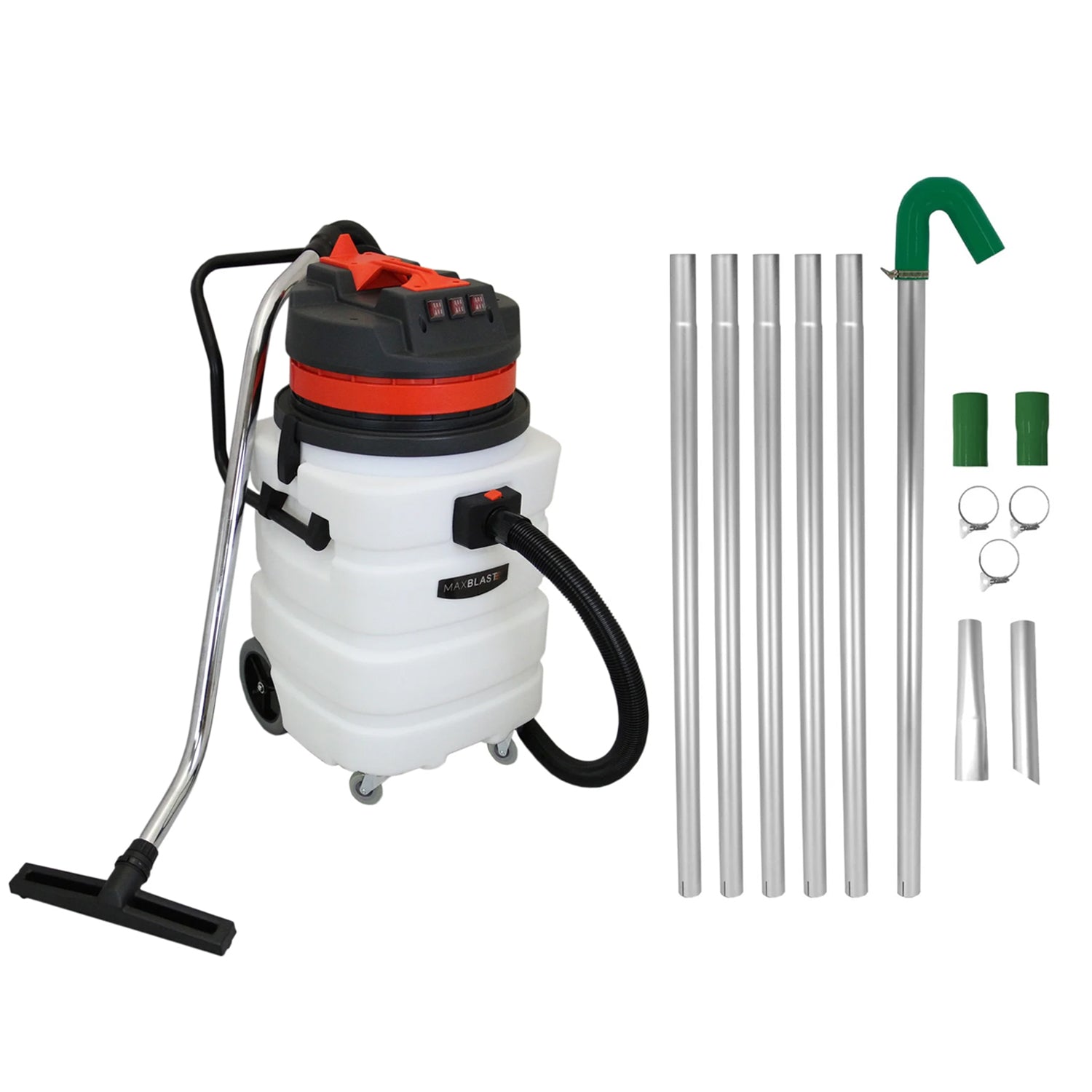 Kit Pulizia Grondaie con Tubi Estensibili + Aspiratore Industriale 90L