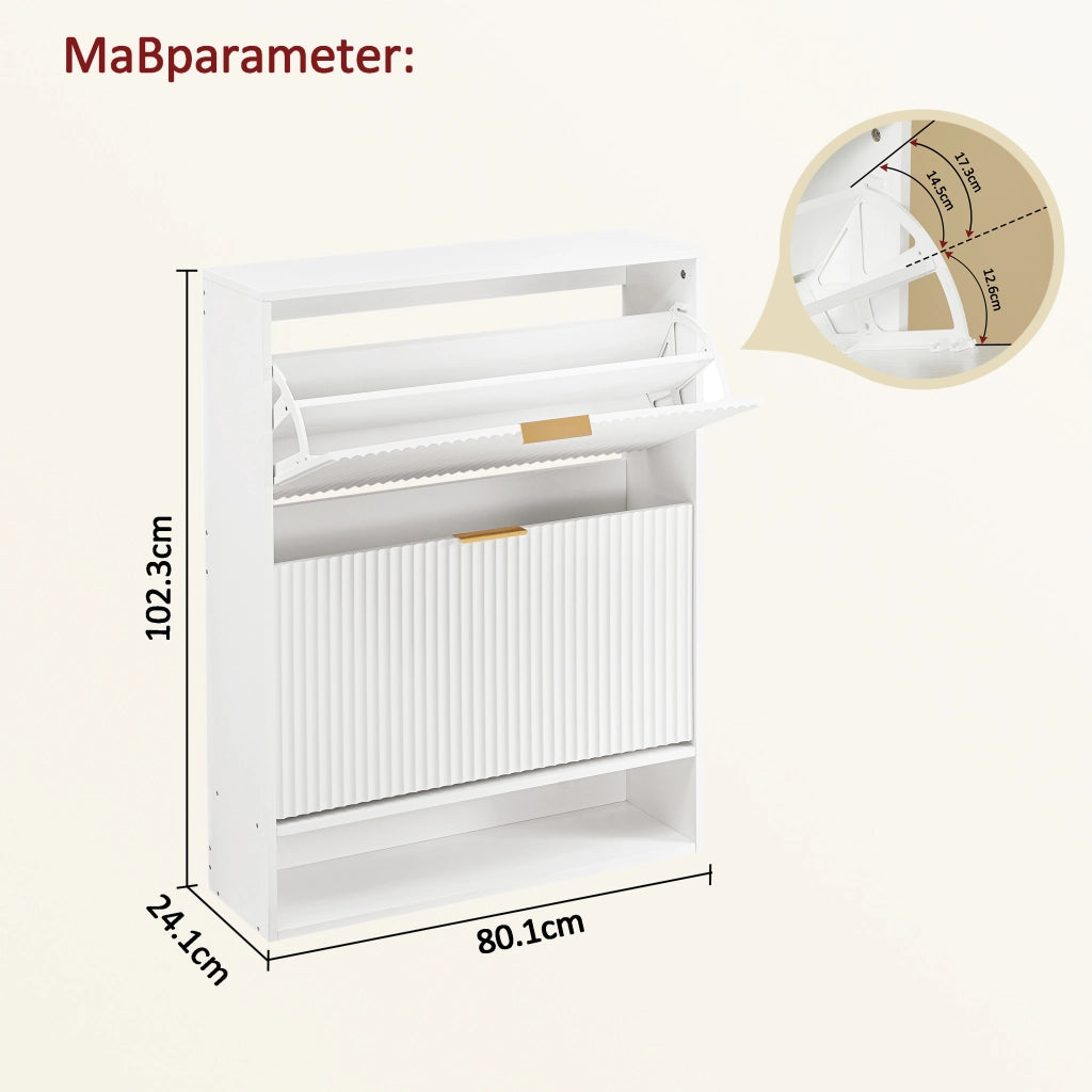 Scarpiera salvaspazio 80 x 24 x 102 cm in bianco con ripiani regolabili e sistema antiribaltamento