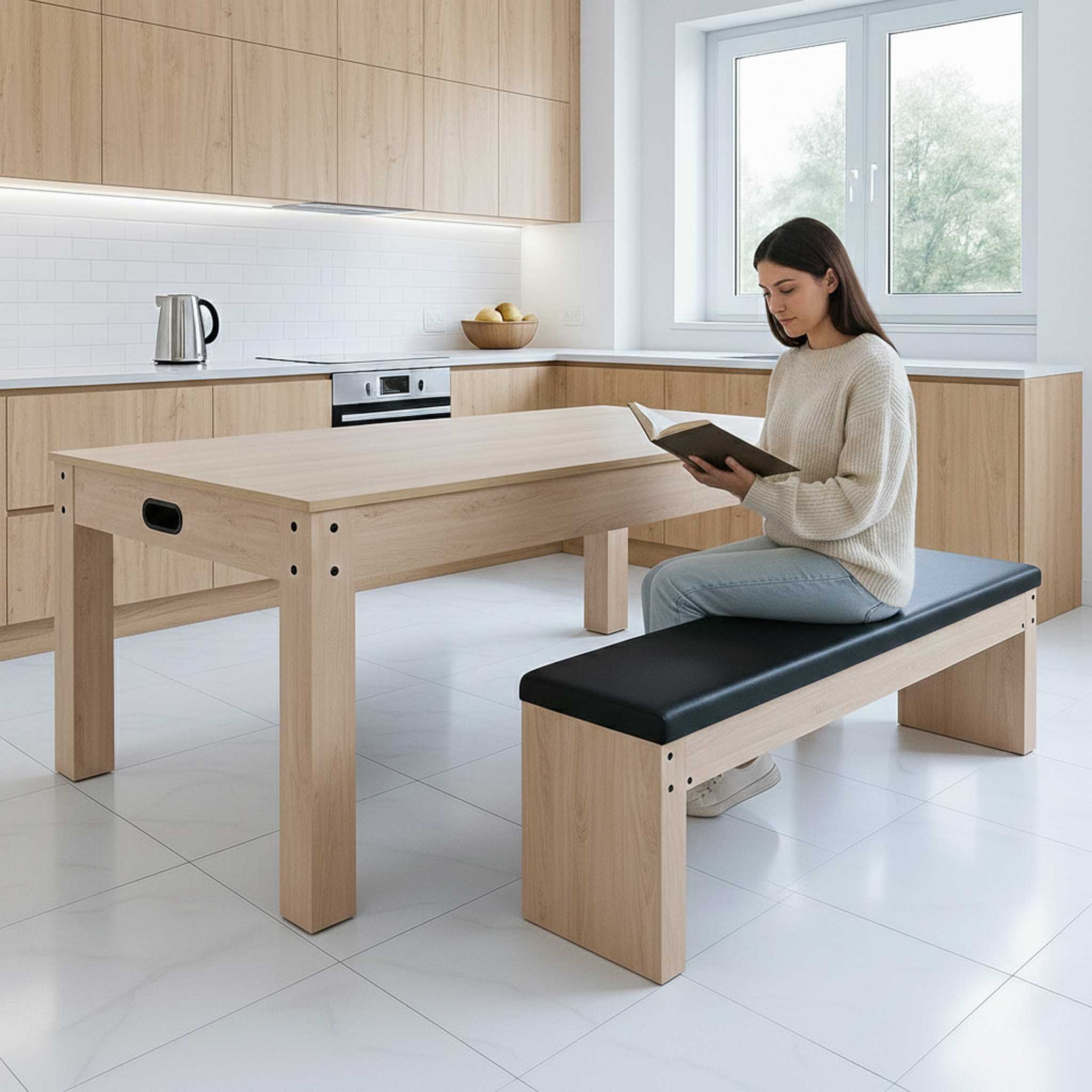 Tavolo Multigioco 7-in-1 213 cm (7ft) Beige con Panca Contenitore