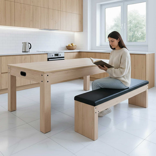 Tavolo Multigioco 7-in-1 213 cm (7ft) Beige con Panca Contenitore