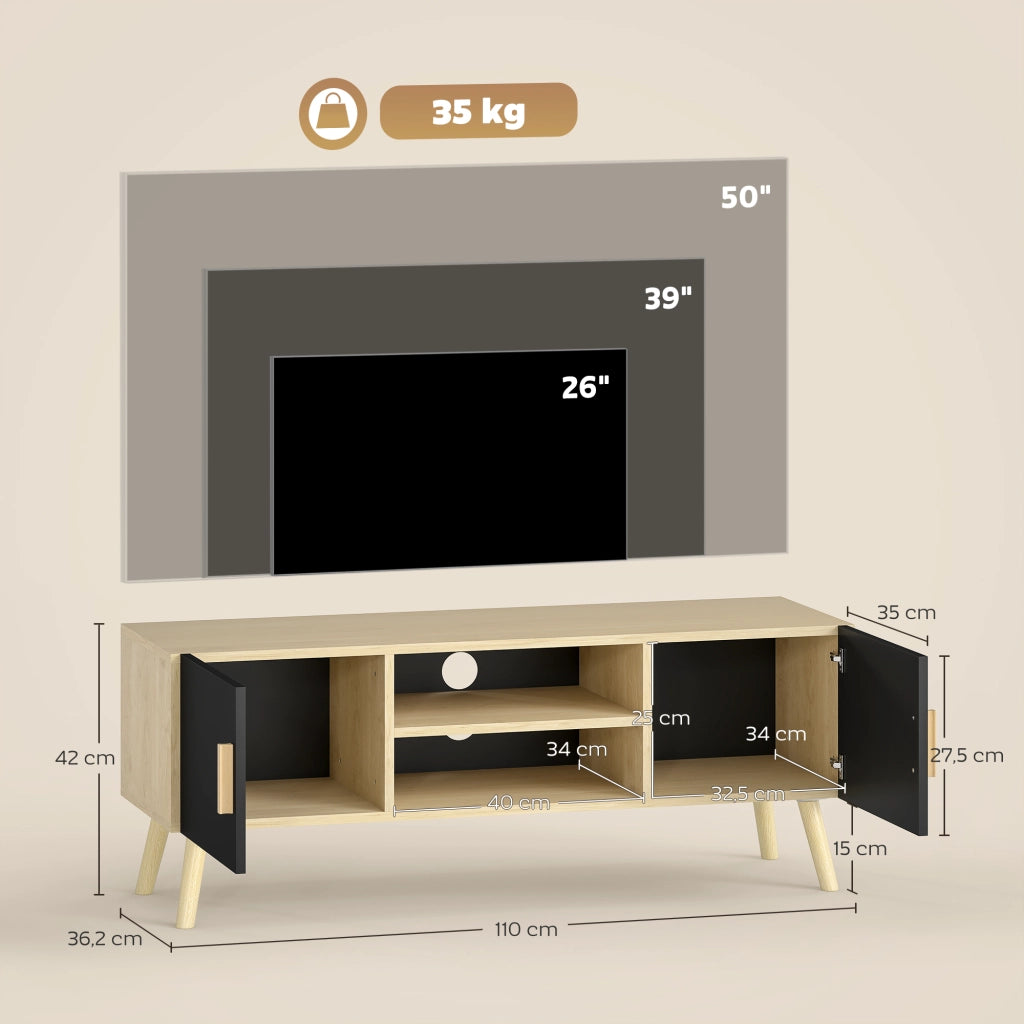 Mobile TV in legno con ripiani, 2 ante e passacavi ¨C zephmum ¨C rovere 50 pollici