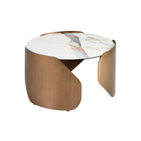 Tavolino rotondo in marmo porcellanato e acciaio color bronzo