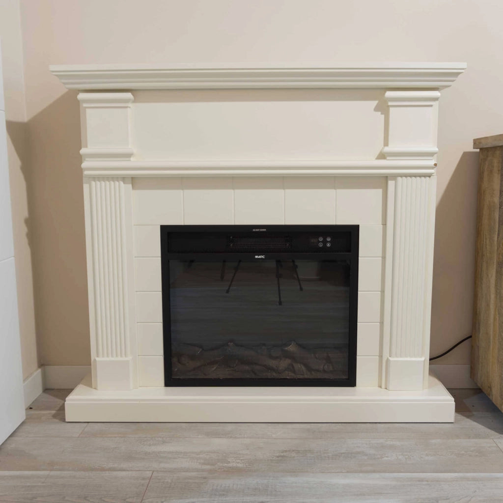 Mpc Camino Caldera Caminetto Elettrico Completo Di Inserto Elettrico 1500 w Effetto Fiamma Super Realisitco e Cornce In Legno Mdf Bianco Crematelecomando Incluso