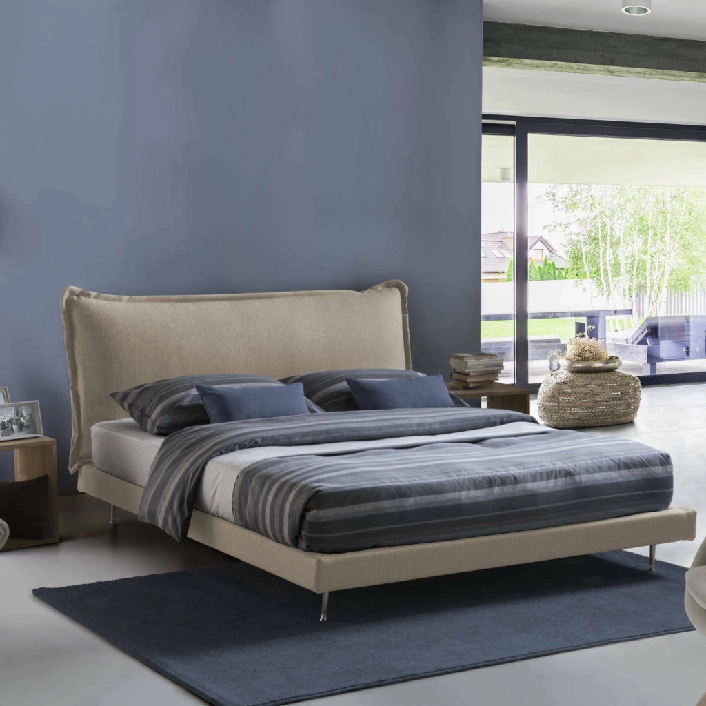 Letto matrimoniale Arcore, Letto fisso con rivestimento e testata in tessuto, Made in Italy, Apertura frontale, adatto per materasso 160x190 cm, Beige
