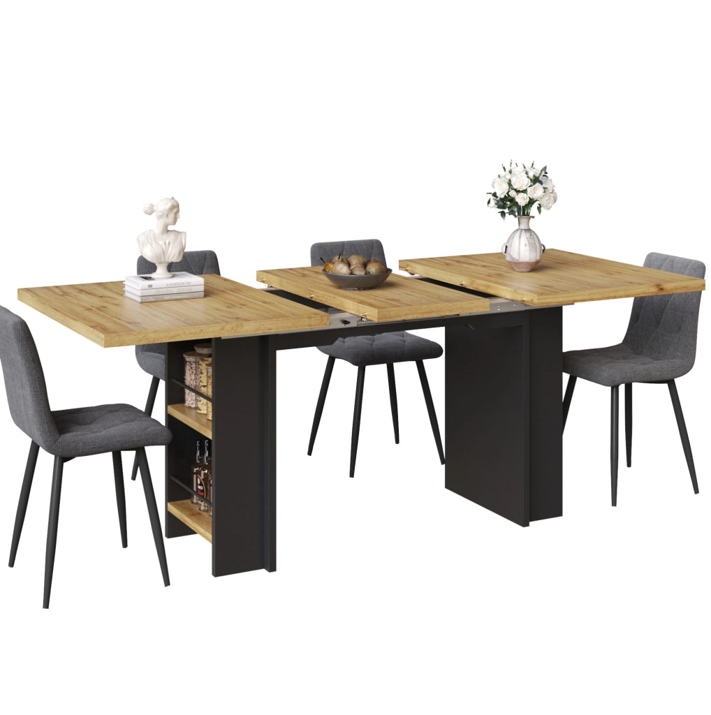 Tavolo sideboard 120-160x80x75 cm con piano estensibile e ripiani in MDF naturale