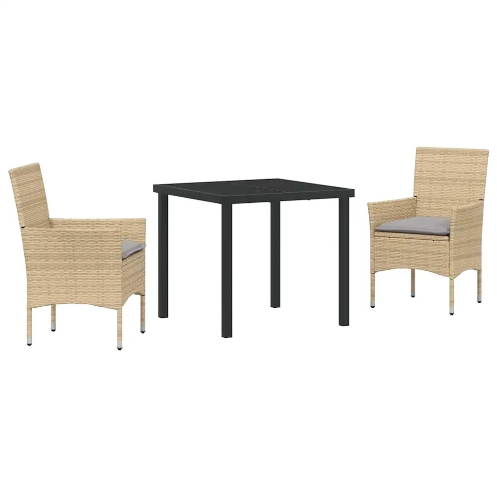 Set da Pranzo per Giardino con cuscino 3 pcs Beige polyrattan 3379793