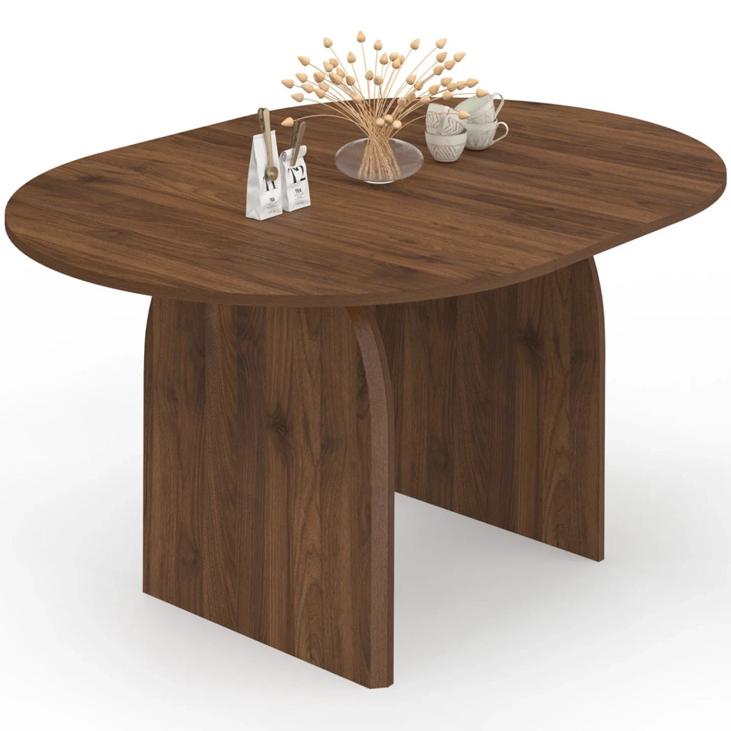 IDMarket - Tavolo da pranzo allungabile ovale in stile Japandi EDITH, da 4 a 8 persone, effetto noce, 110-150 cm