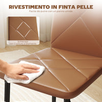 Set di 6 Sedie da Pranzo Moderne 41x50x97 cm con Schienale Alto in Finta Pelle e Acciaio Marrone