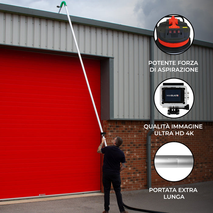 Kit aspiratore 90L + aste 7,2m + telecamera 4K per grondaie lunga portata