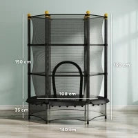 Tappeto Elastico per Bambini con Rete di Sicurezza e Pali Imbottiti Età 3-10 Anni, Ø140 x 190 cm, Nero