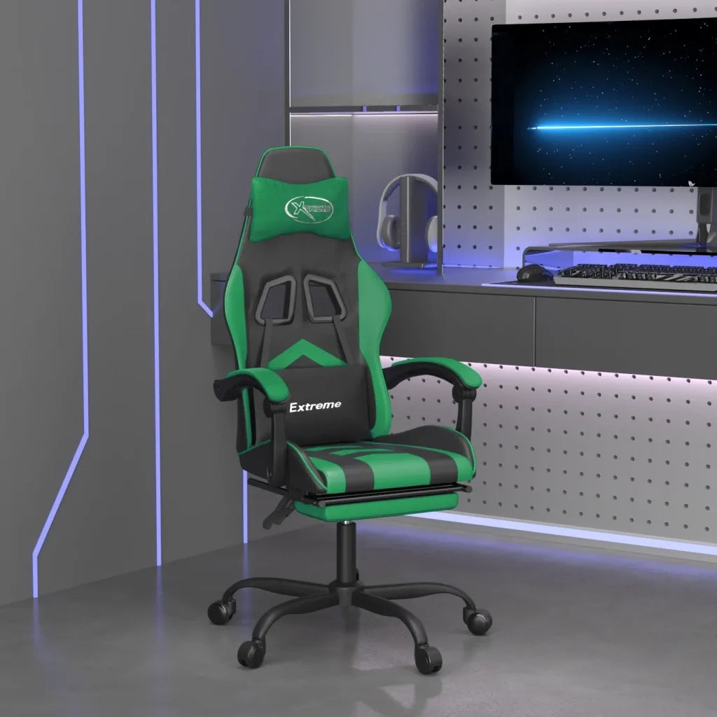 Sedia da Gaming con Poggiapiedi Nero e Verde in Similpelle cod mxl 77151